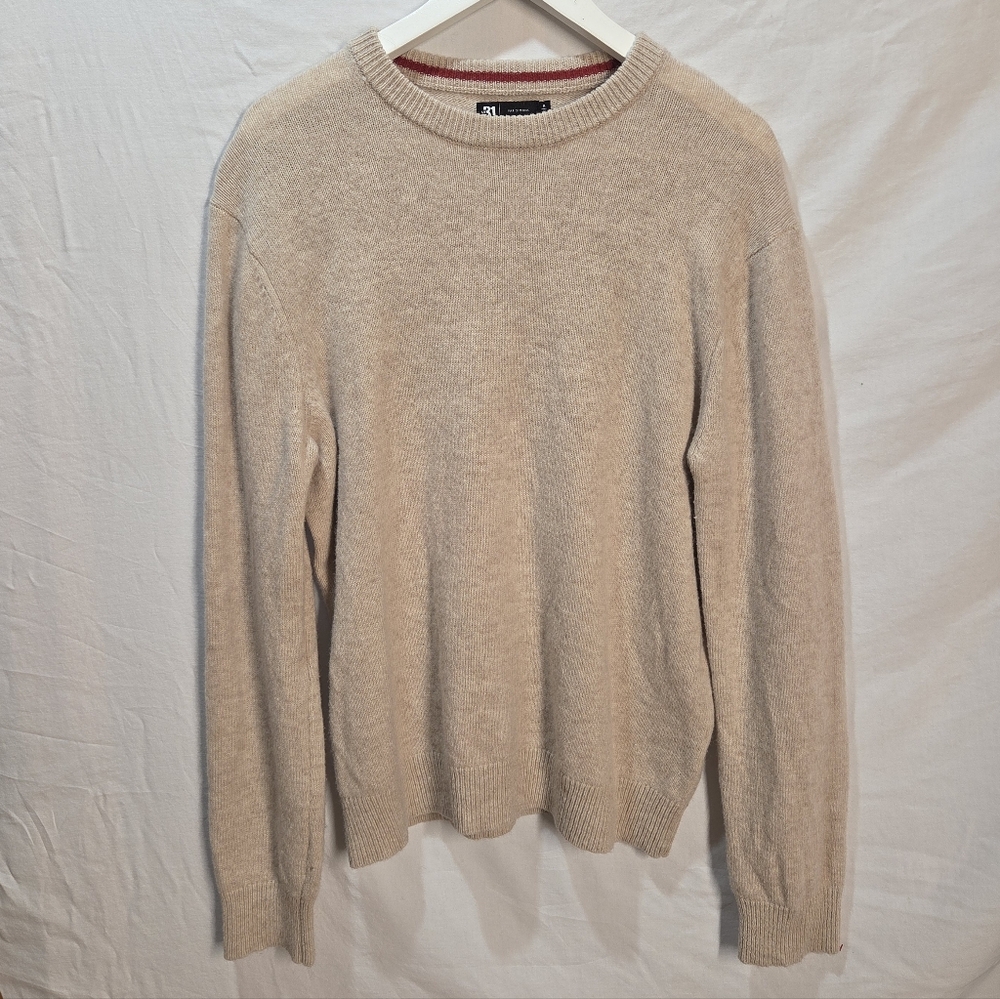 100% Lambswool Neutral Taupe Mens Knit Sweater Size M Natural Wool Fiber